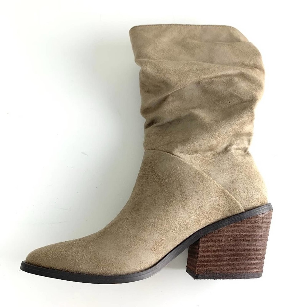 Band of Gypsies Womens Tan Crash Pull On Block Heel Mid Calf Boots Size …5.5